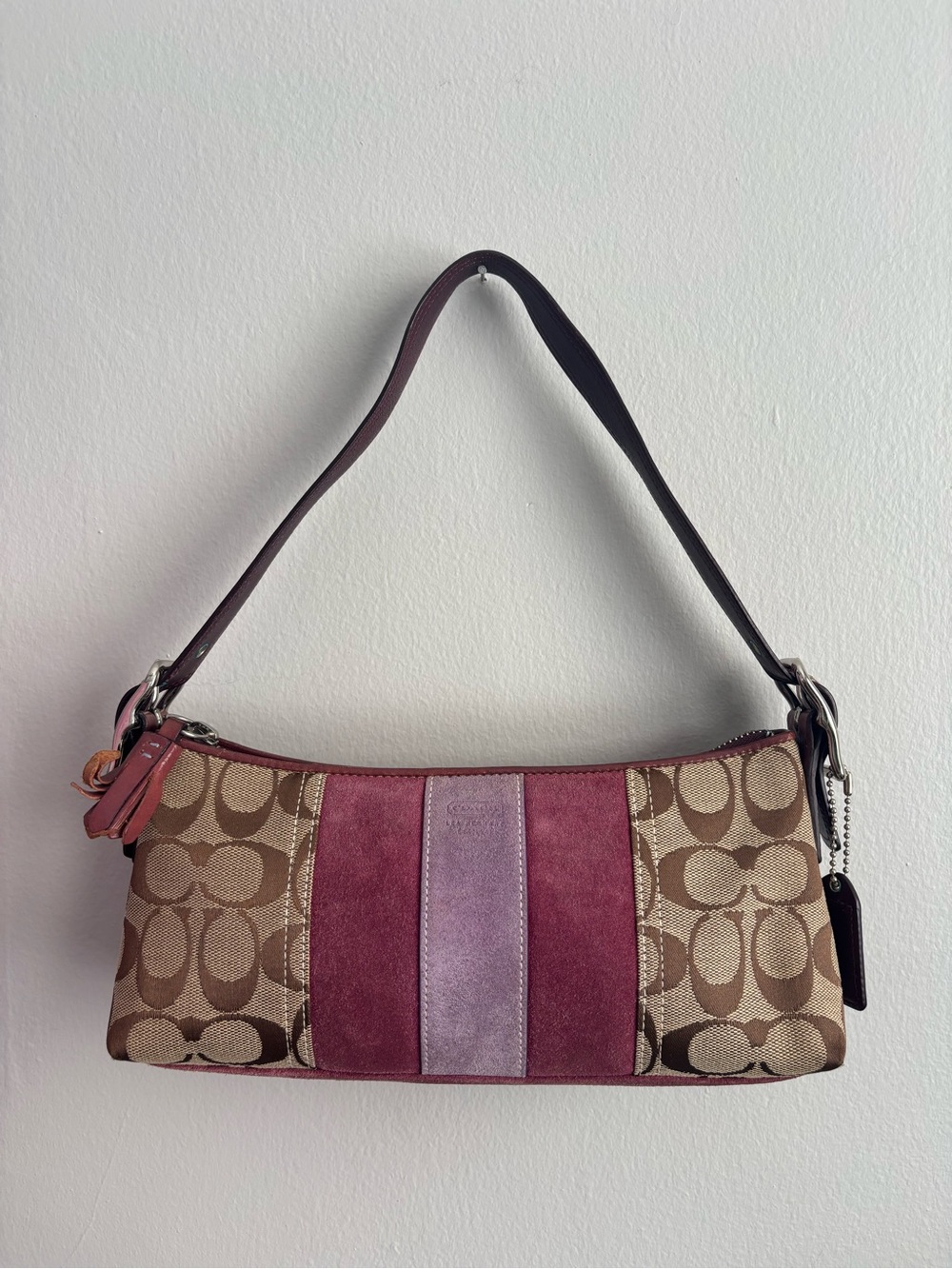 Coach Purple Burgundy Stripe Signature Baguette